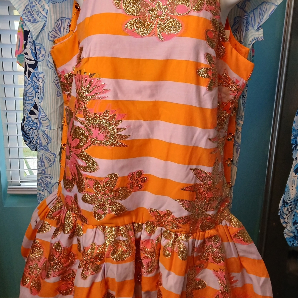 Lilly Pulitzer Orange and Pink Striped Prom Dress